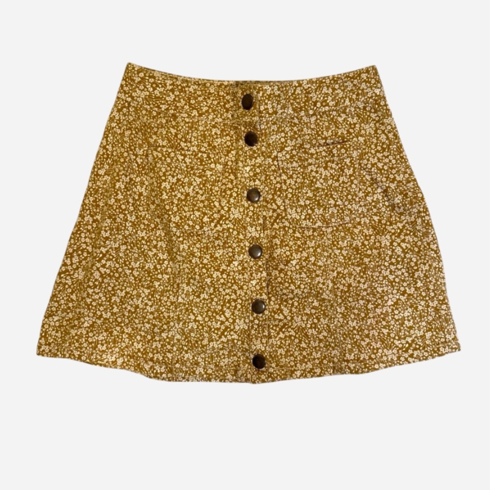 Kendall & Kylie denim floral mini button up skirt mustard yellow white size 24”